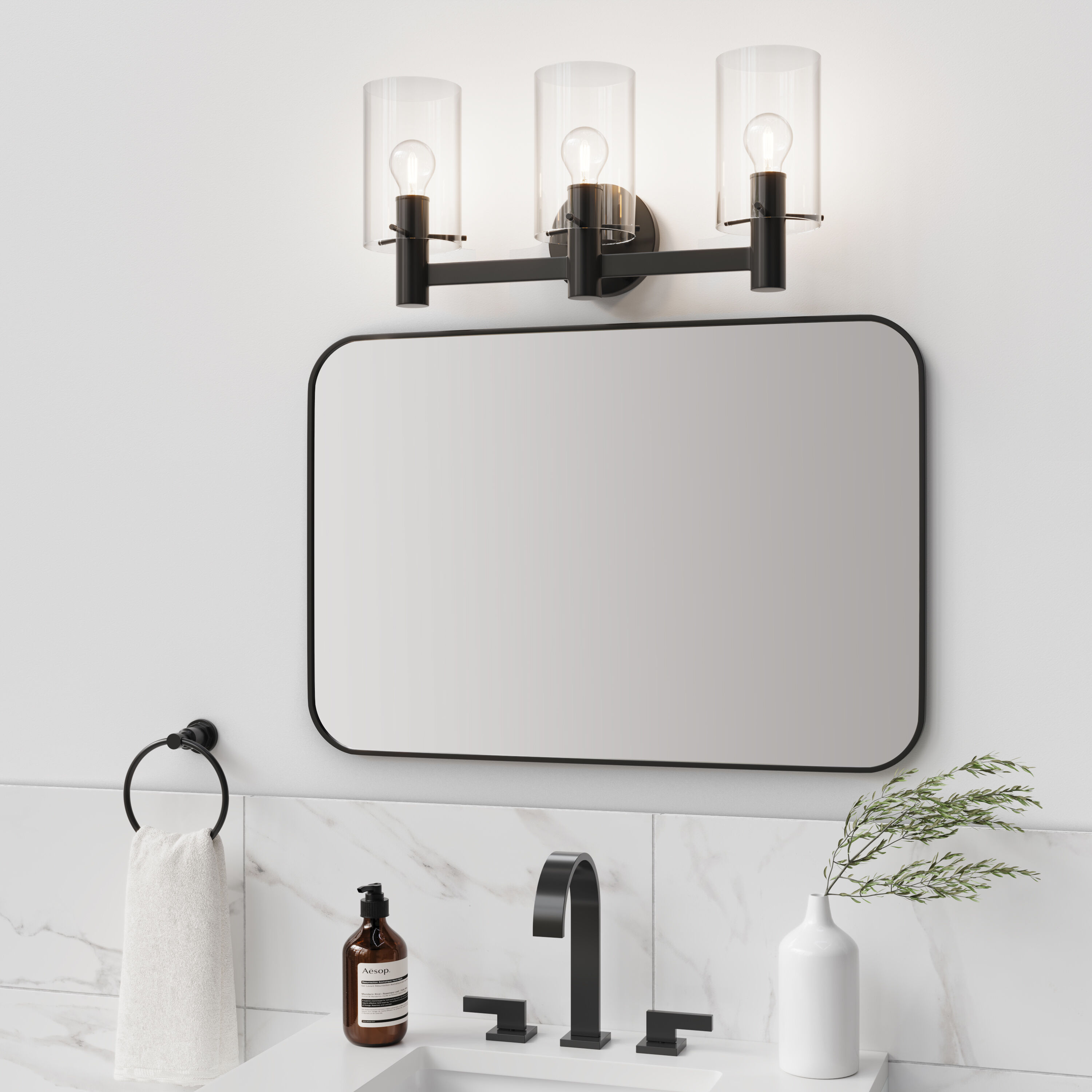 Apolla 3 Light 24 inch Matte Black Bathroom Vanity Light Wall Light